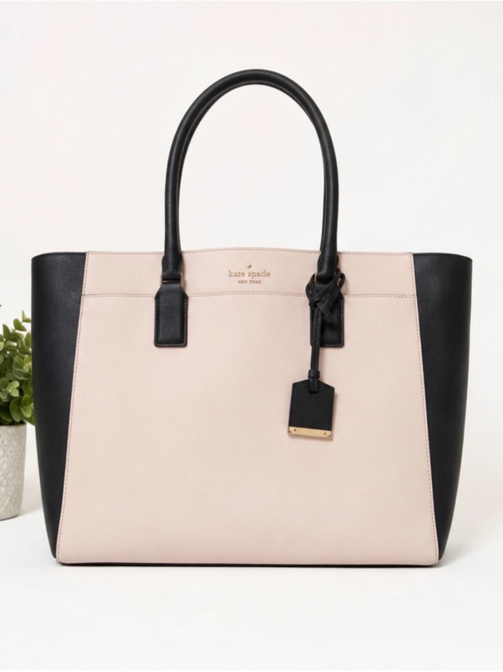 Kate Spade Cameron Large Colorblock Saffiano Leather Tote Work Laptop Bag Blush